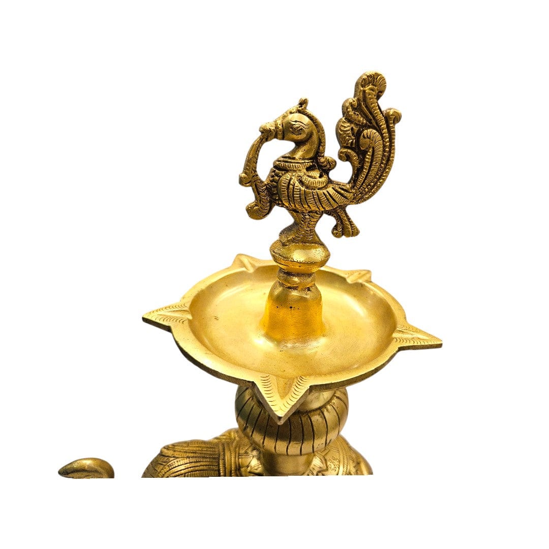 Tamas Brass Handcrafted Golden Decorative Elephant Brass Diya Stand  with Antique Finish (3 x 5 x12 Inches, Golden) (Pack of 1)